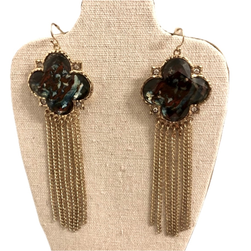 LAST PAIR Boho Rhinestone Gypsy Chic Fringed Statement Earrings NWT - Picture 2 of 6